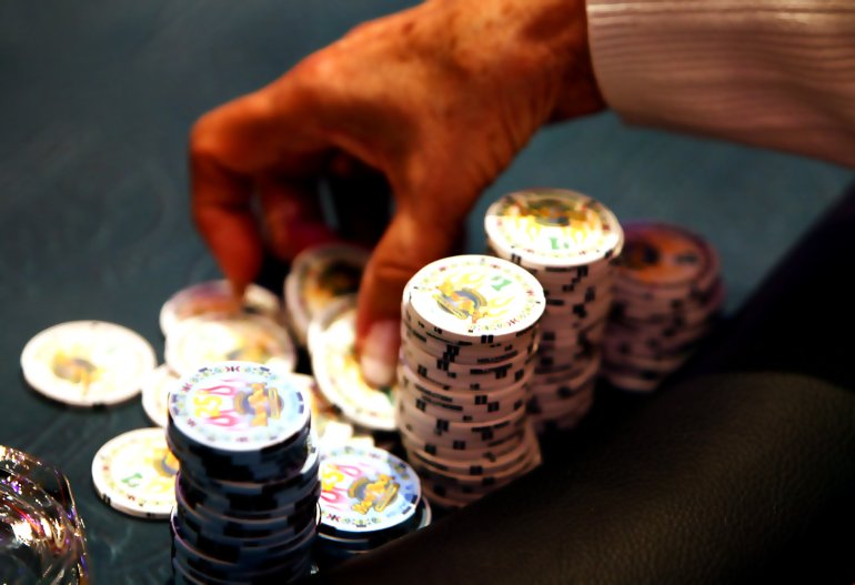 Chips of different denominations won by an experienced player