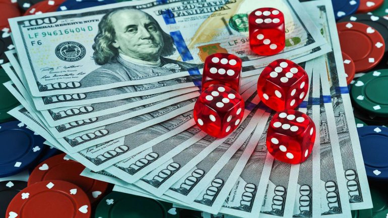 casino dice, dollars and chips