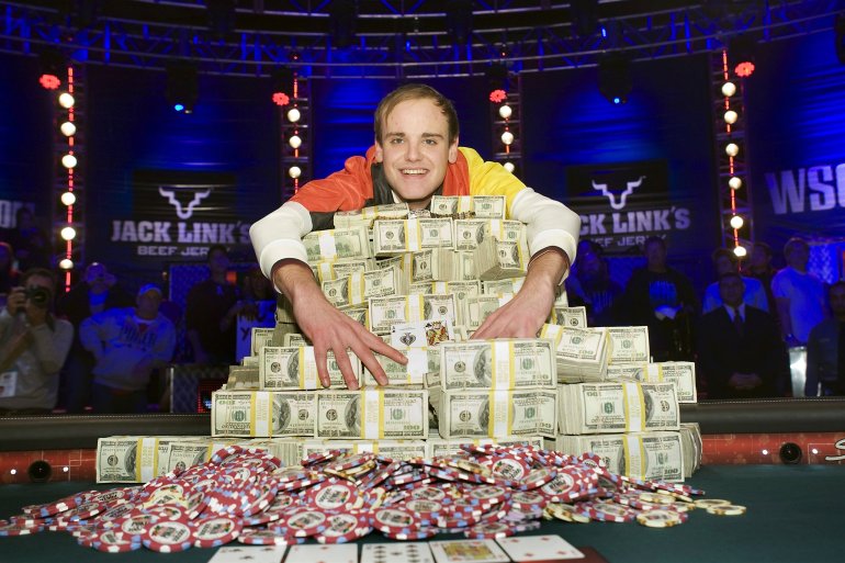 Winner with piles of cash