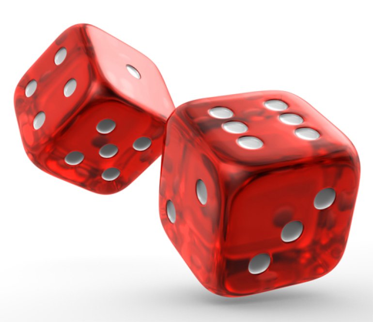 Red dice for craps composed of glass or plastic