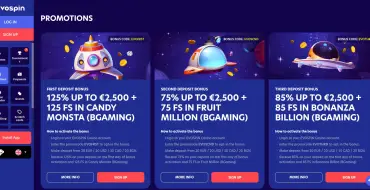 125% up to €2,500 + 125 FS on your first deposit at Evospin: Evospin Online Casino