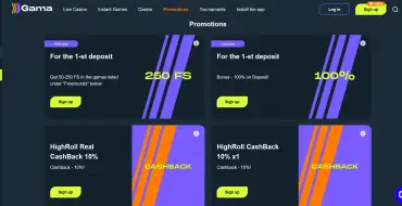 175% up to 150 € on your fourth deposit at Gama: Gama Online Casino