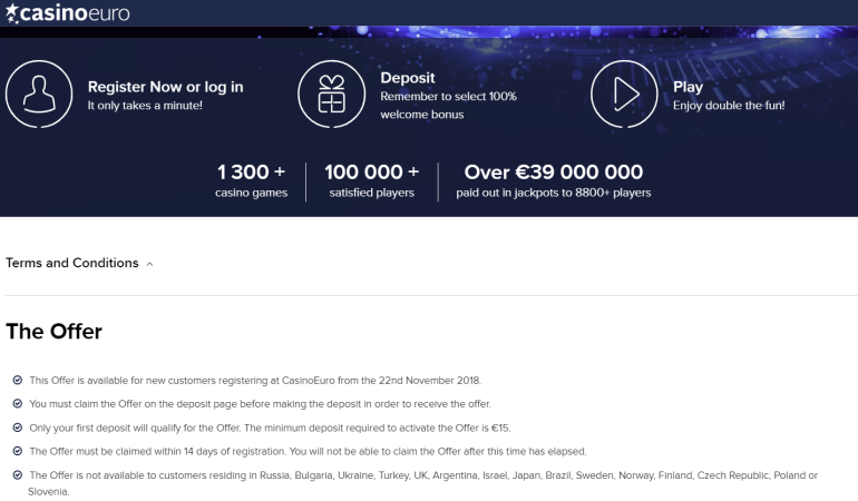 in 100% Match Bonus up to €150 in Euro Casino 100% Match Bonus up to €150 in Euro Casino