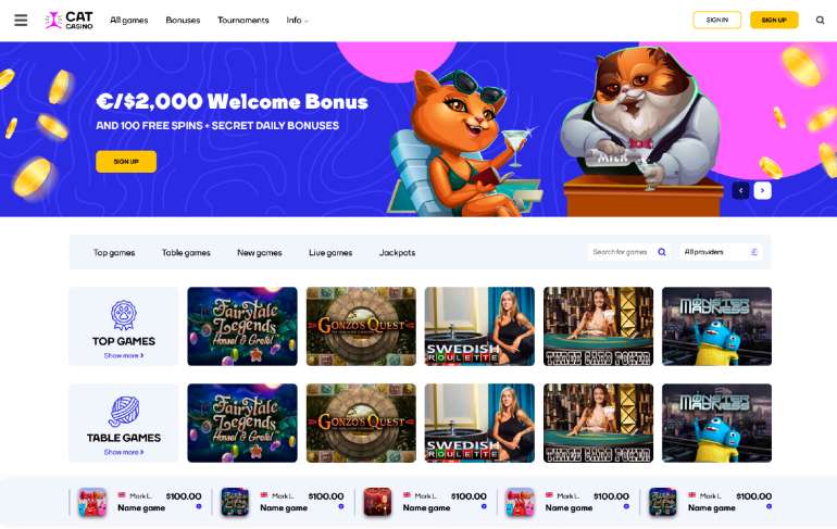New players receive welcome bonuses and free spins for the first five deposits in Generous Welcome Bonuses at Cat Casino Generous Welcome Bonuses at Cat Casino