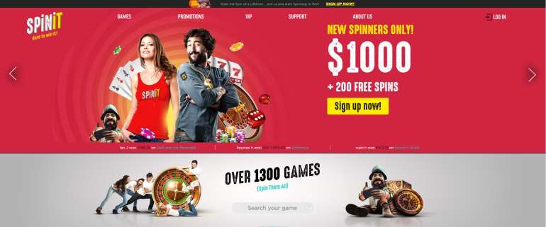 Welcome package up to 1000 USD + 200 free spins at Spinit