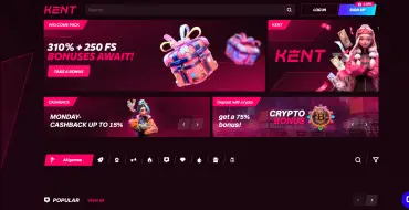 Increased bonus on second deposit: up to 350€ + 120 FS at Kent: Kent casino site