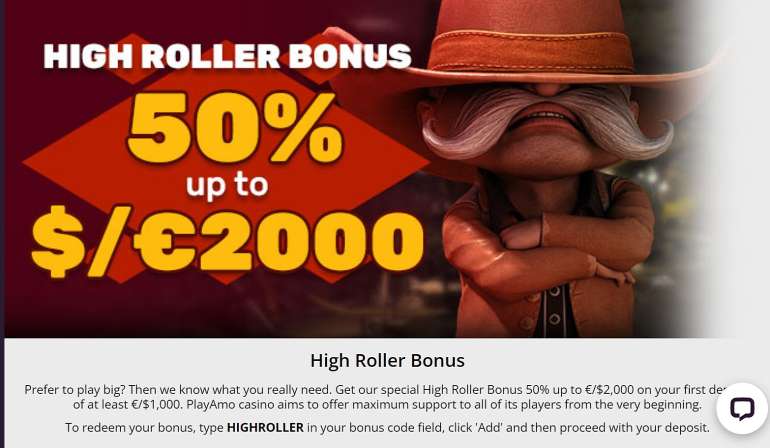 Welcome 2000 Euros Bonus for High Rollers at PlayAmo