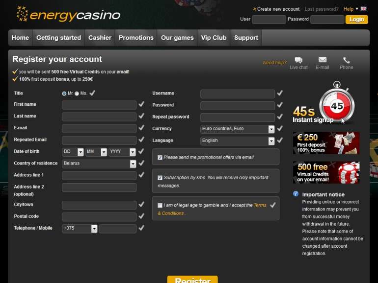 Energy Casino Login
