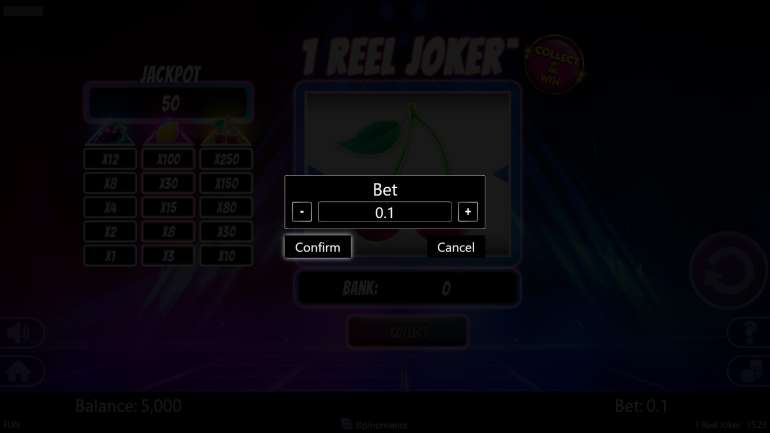 Bet selection in 1 Reel Joker 1 Reel Joker