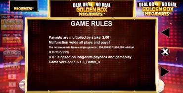 Deal or No Deal: Golden Box Megaways: Rules