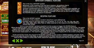 John Hunter and Galileo's Secrets: Payout table
