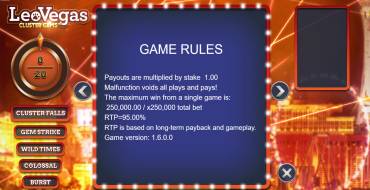 Leo Vegas Cluster Gems: Rules
