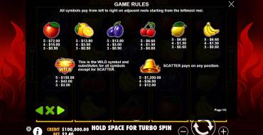 Shining Hot 40: Paytable