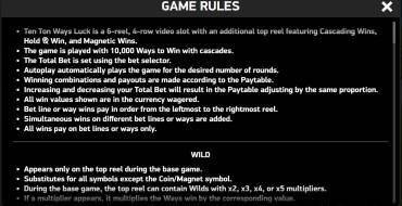 Ten Ton Ways Luck: Rules