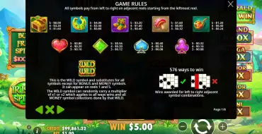 Wild Wild Riches Returns: Payout table